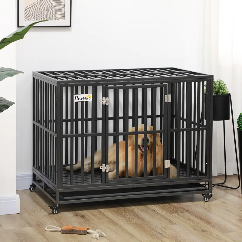 45" Heavy Duty Dog Crate — Escape-proof Steel Kennel with Wheels — photo 2