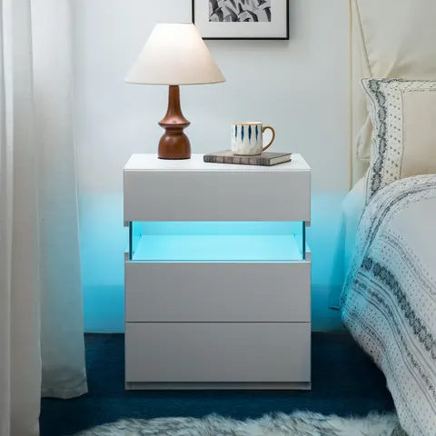 LED Nightstands 3 Drawer Dresser for Bedroom with 16RGB Color