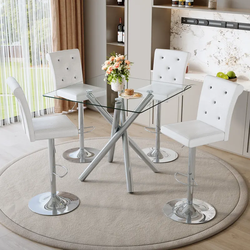 Modern Glass Bar Table and Adjustable Bar Stools Set of 2 β photo 2