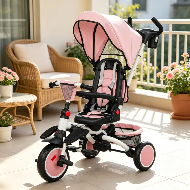 Pink 6-in-1 Convertible Kids Tricycle: 1-5Y Stroller Trike — photo 7