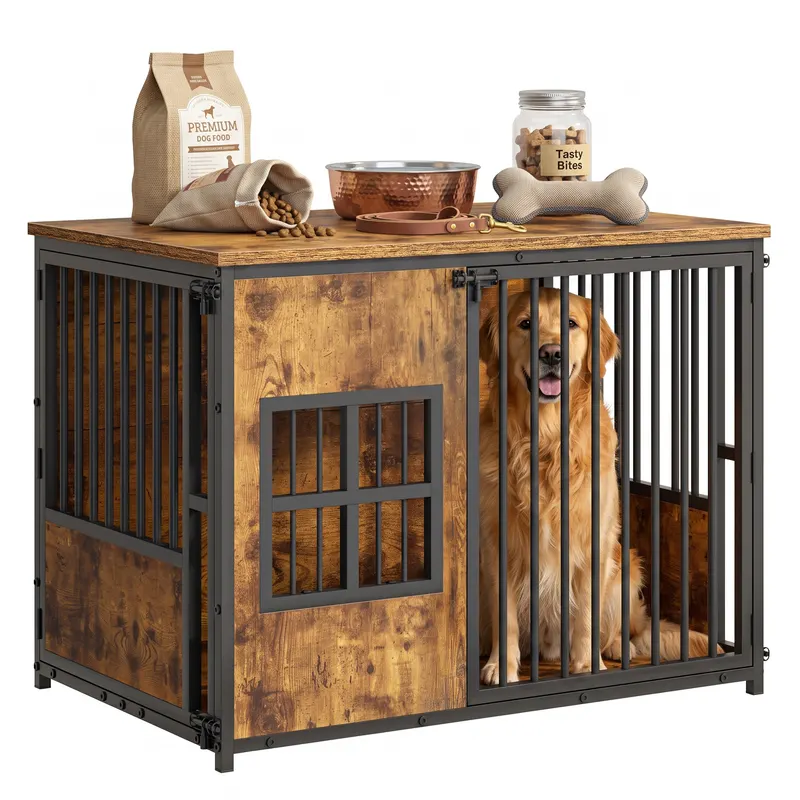 Wooden Dog Crate Furniture — Large Dog Kennel with Storage Top — photo 2
