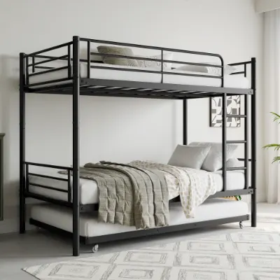 Twin Bunk Bed with Trundle Metal Bunkbeds with Ladder — photo 5