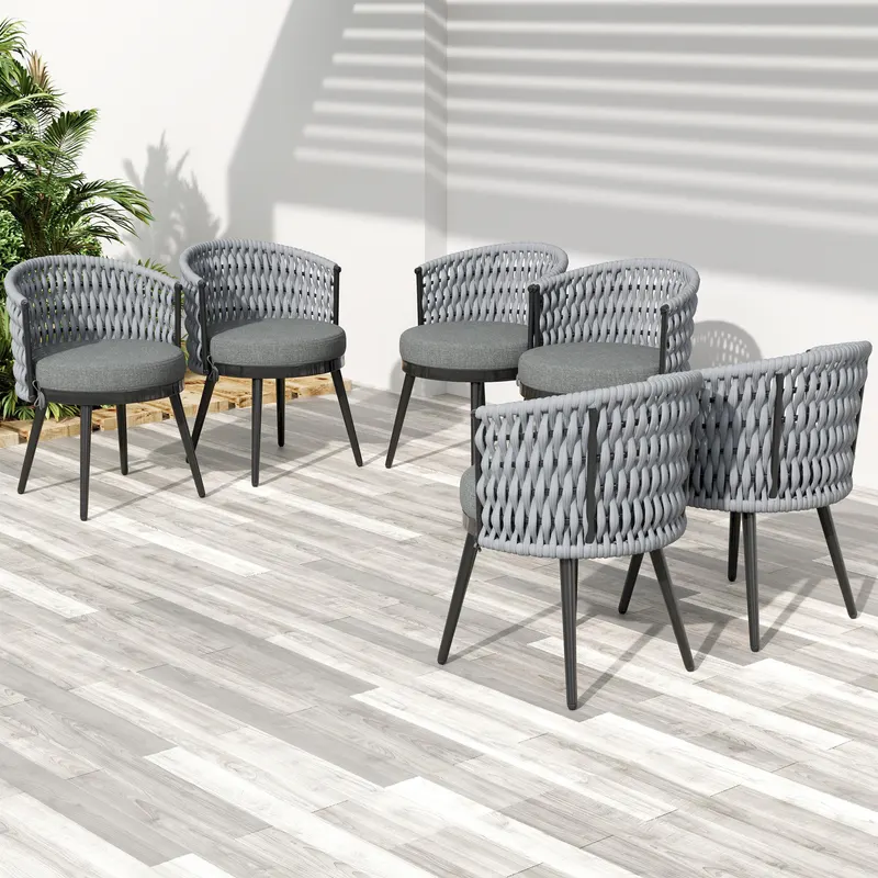 Outdoor Dining Chair-metal & Rope with Light Gray Cushion Patio — photo 3