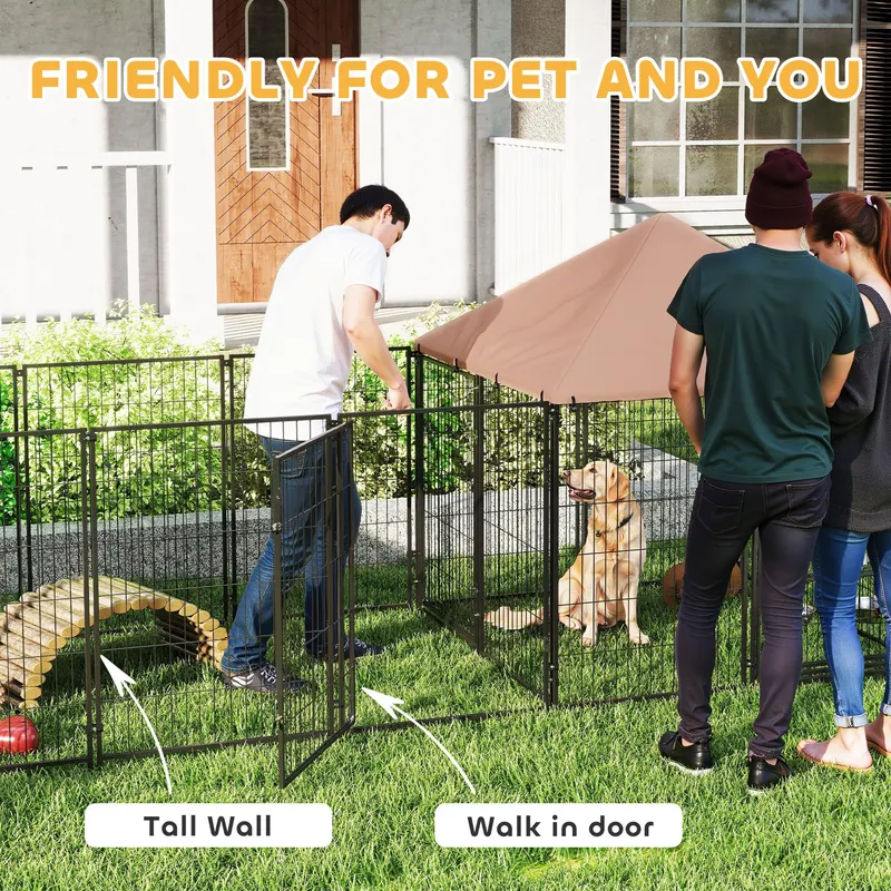 Large Outdoor Dog Kennel with Rotating & Adjustable Height Bowls — photo 3