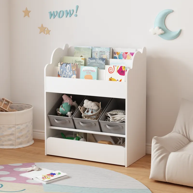 Kids Bookshelf with Storage Bins and Drawer — photo 4