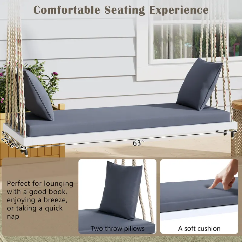 Patio Wooden Swing Chair Hanging Porch Swing Bench β photo 3