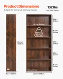 5 Tiers Narrow Bookshelf — 53 in Wooden Open Bookcase — photo 3