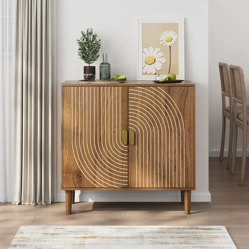 Walnut Wood Buffet Cabinet with Line Groove Design — photo 4