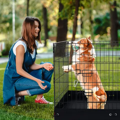 Dog Playpen 4 Panels Foldable Metal Dog Exercise Pen with Bottom