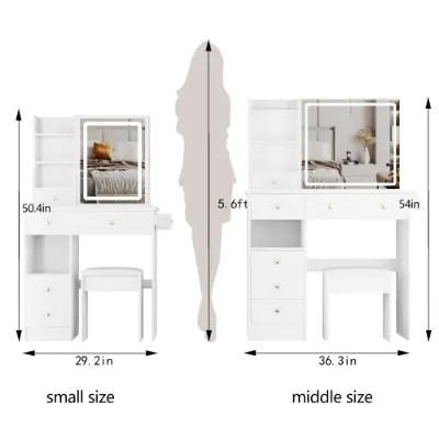 29.2 Small Size Left Drawer Desktop Vanity Table Cushioned Stool — photo 4