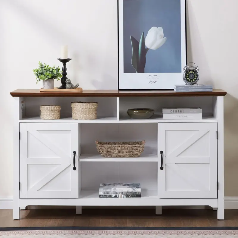 Farmhouse Sideboard Buffet Cabinet with Hinged Barn Doors