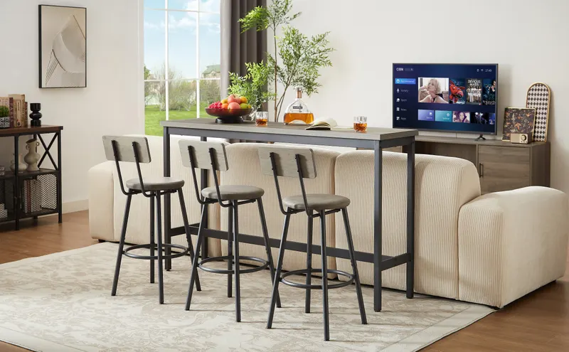 Long Bar Table Set with 3 PU Upholstered Bar Stools β photo 5