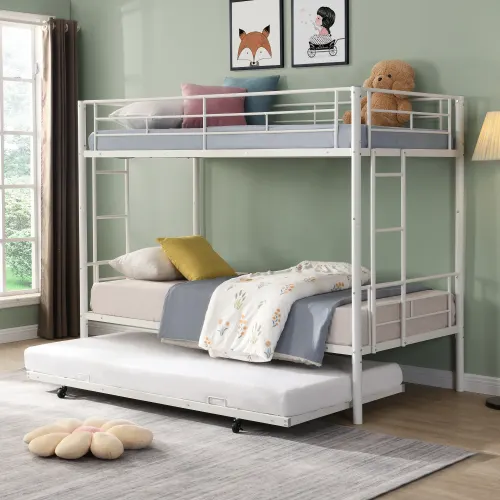 METAL Bunk Bed with Trundle WHITE