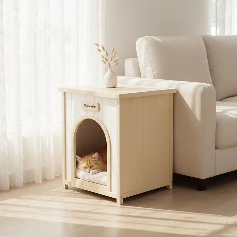 Modern Indoor Wooden Dog House with Removable Cushion — photo 2