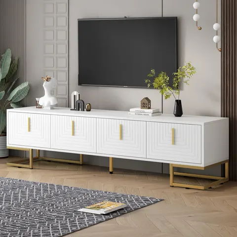 ON-TREND Modern TV Stand with Metal Legs and Gold Handles