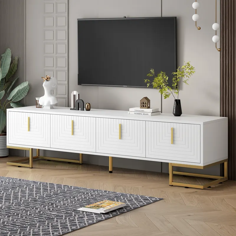 ON-TREND Modern TV Stand with Metal Legs and Gold Handles