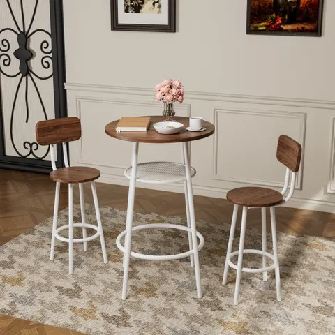 3-Piece Bar Table Set with 2 Bar Stools Modern Pub Table