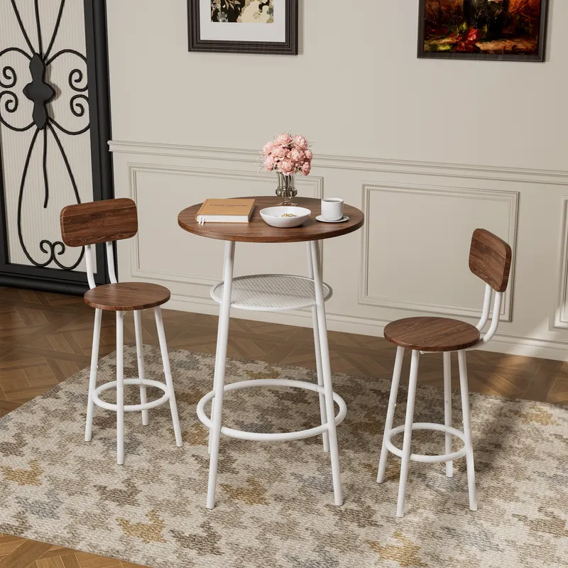 3-Piece Bar Table Set with 2 Bar Stools Modern Pub Table