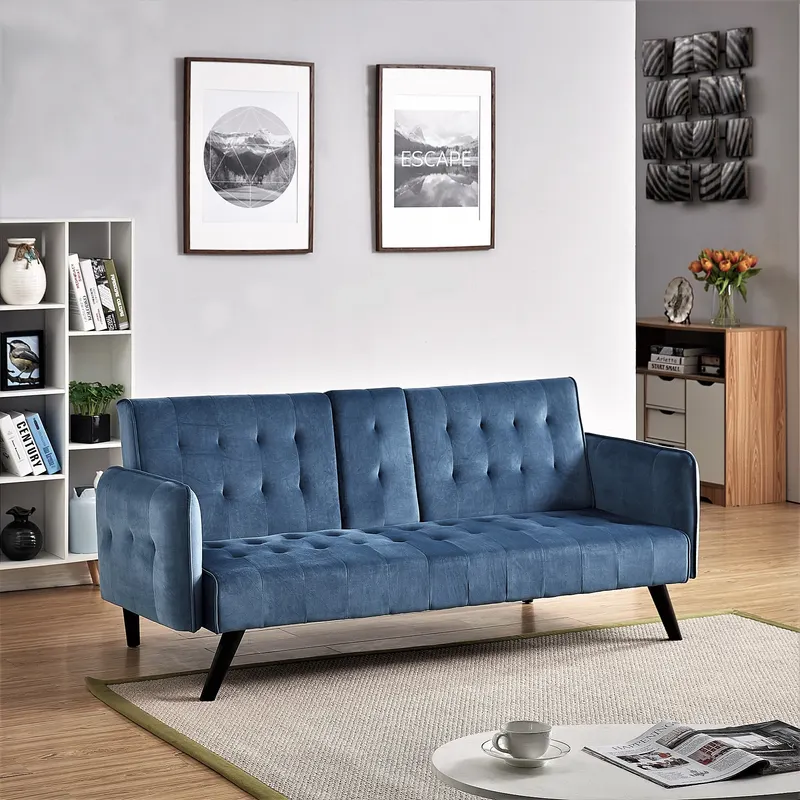 72 Velvet Convertible Sofa Bed with Cup Holders