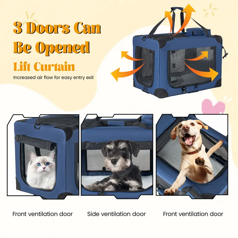 32 Soft Dog Crates Kennel — 3-Door Portable Folding Pet Carrier — photo 2