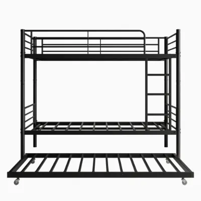 Twin Bunk Bed with Trundle Metal Bunkbeds with Ladder — photo 2