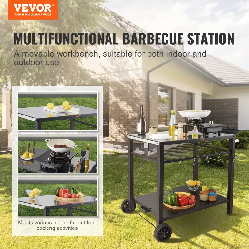 Outdoor Grill Dining Cart with Double-shelf — photo 6