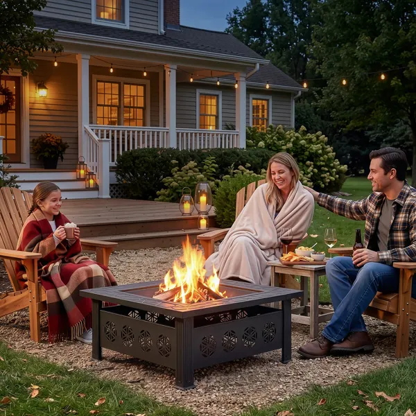 32 Inch Square Outdoor Wood Burning Fire Pit Table — photo 6