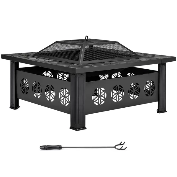 32 Inch Square Outdoor Wood Burning Fire Pit Table