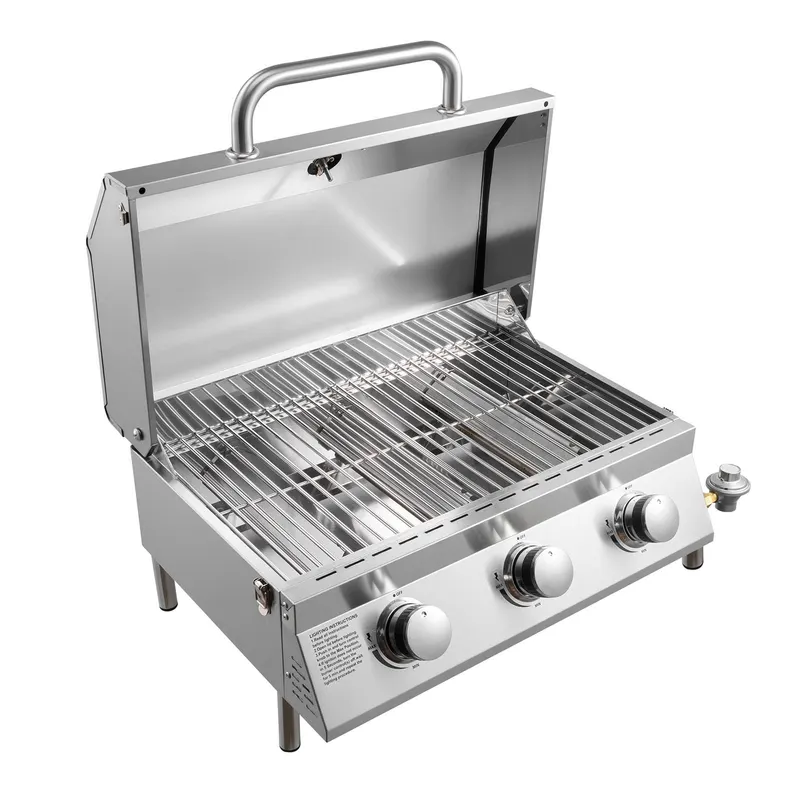 Tabletop Gas Grill — 3-Burner Stainless Steel Portable Propane