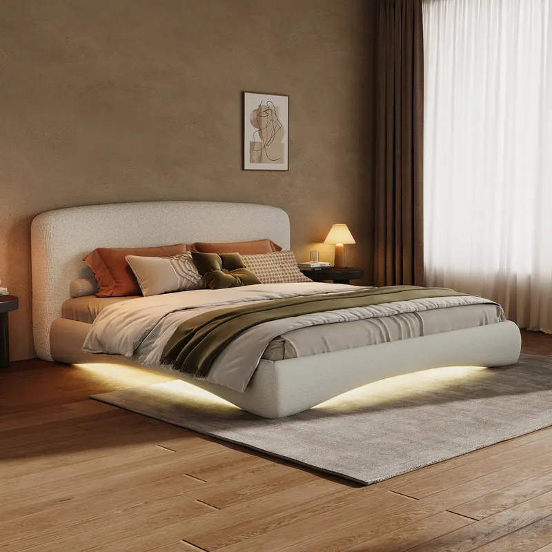 Curved Upholstered Bed with Smart Ambient Lighting β photo 3
