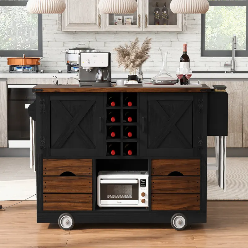 K&k 54 Farmhouse Kitchen Island with Drop Leaf — photo 4
