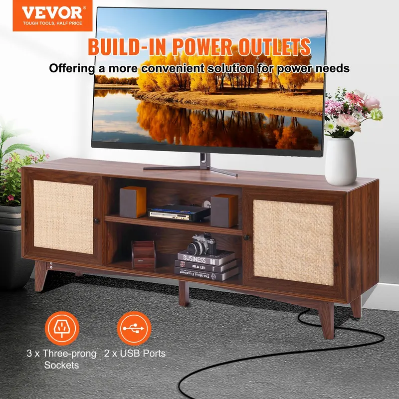 Rattan TV Stand for 75in TV — Boho TV Stand with Rattan Door — photo 4