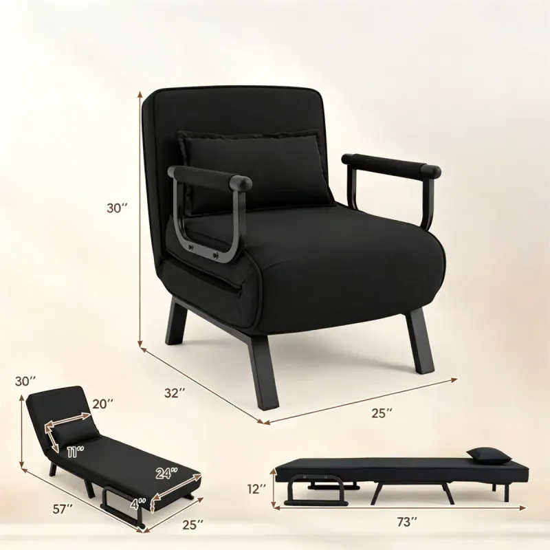 3-in-1 Convertible Sofa Bed — Adjustable Backrest Folding — photo 5
