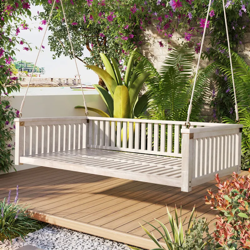 Patio Minimalist Twin Size Garden Swing Bed Wood Porch Swing