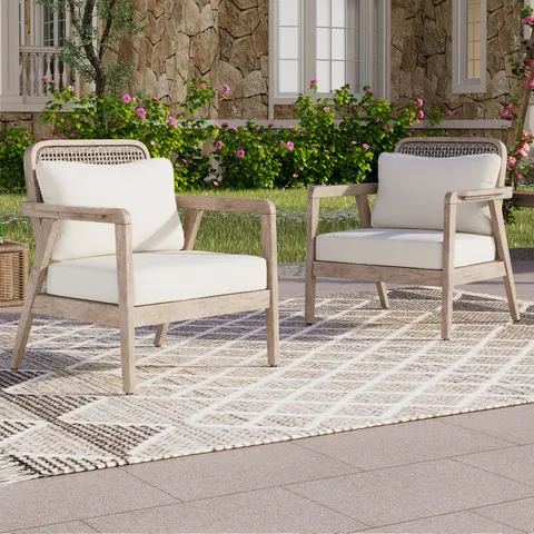 SET OF 2 Outdoor Acacia Wood Patio Club Chair