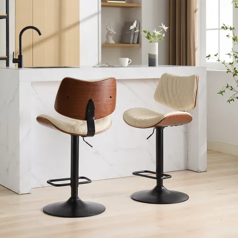 Walnut Bentwood Bar Stools Mid Century Modern Adjustable Counter