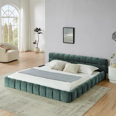 Bedroom & Sleep: King Size Upholstered Bed Frame with Thick Fabric