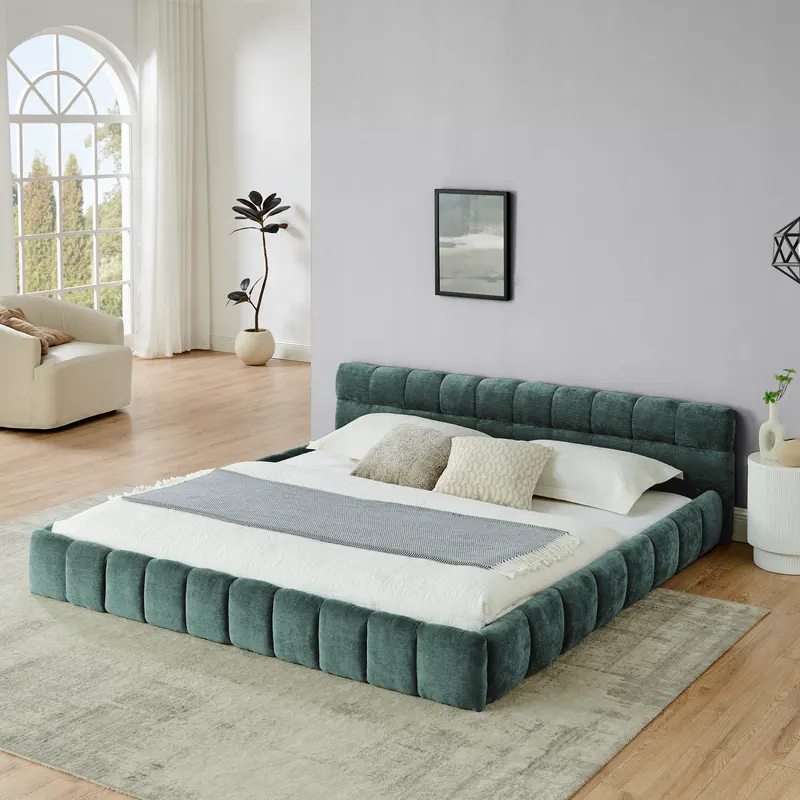 King Size Upholstered Bed Frame with Thick Fabric