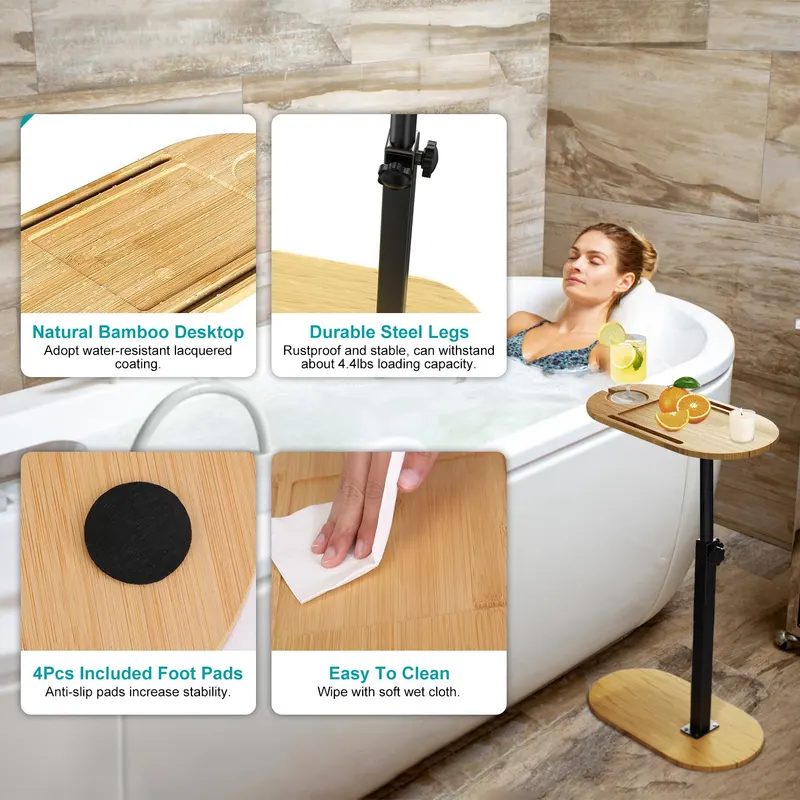 C-shaped Bathtub Tray Table with Adjustable Height 360Degree β photo 3