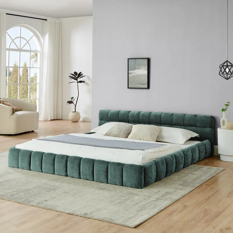 King Size Upholstered Bed Frame with Thick Fabric — photo 3