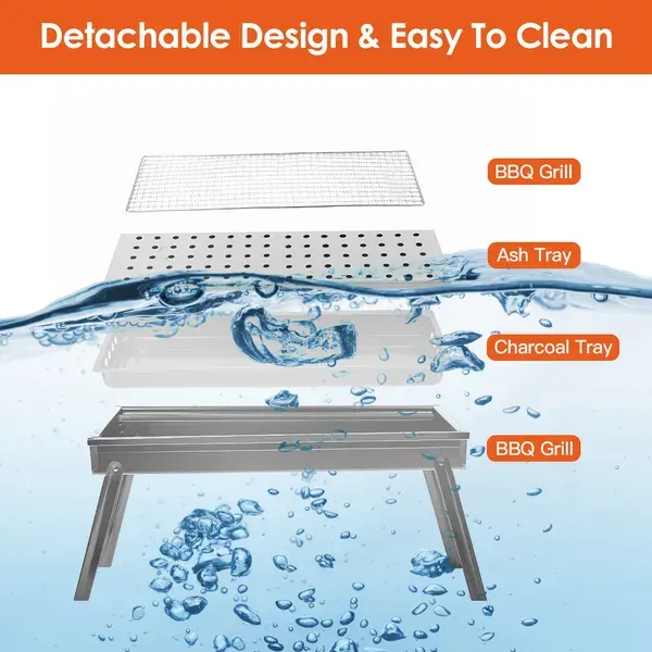Foldable Charcoal BBQ Grill Stainless Steel Grill Net Easy Setup — photo 4