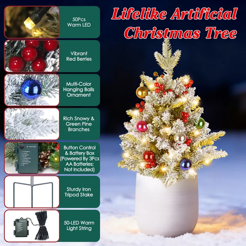 2Pcs Solar Powered Lighted Christmas Tree Urn Filler with Light — photo 2