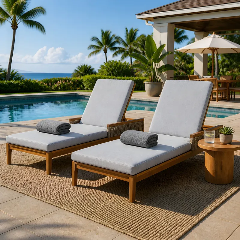 76.8 Solid Acacia Wood Sun Chaise Lounger Set of 2