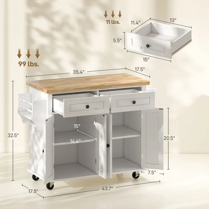 44" Mobile Kitchen Island Table — photo 8