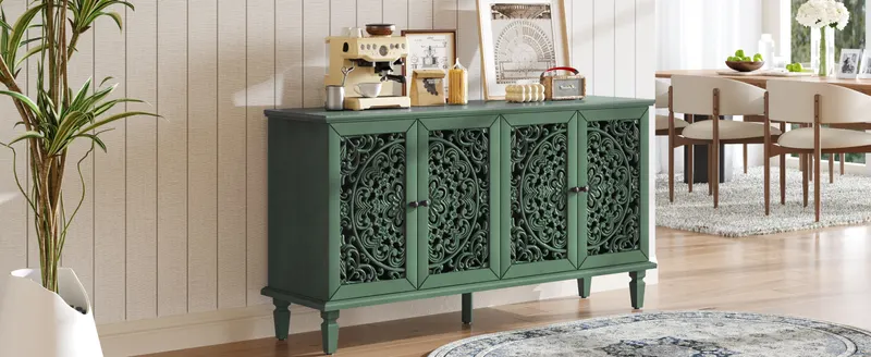 60 Antique Buffet Cabinet with Floral Carvings with Solid Wood — photo 2