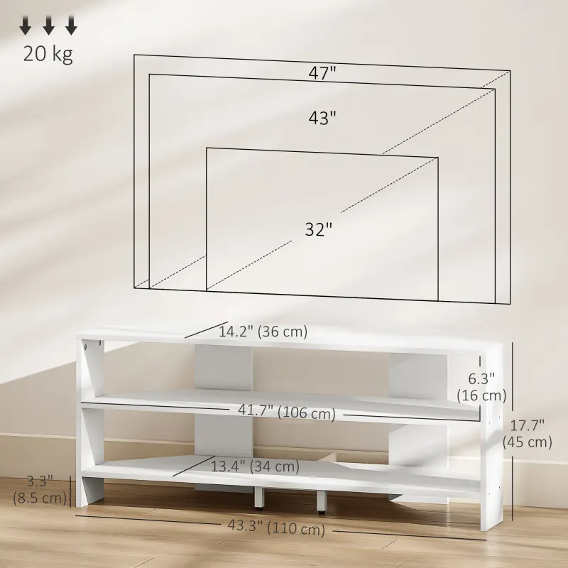 Corner TV Stand — Modern TV Table with 2 Open Shelves for 47 — photo 4