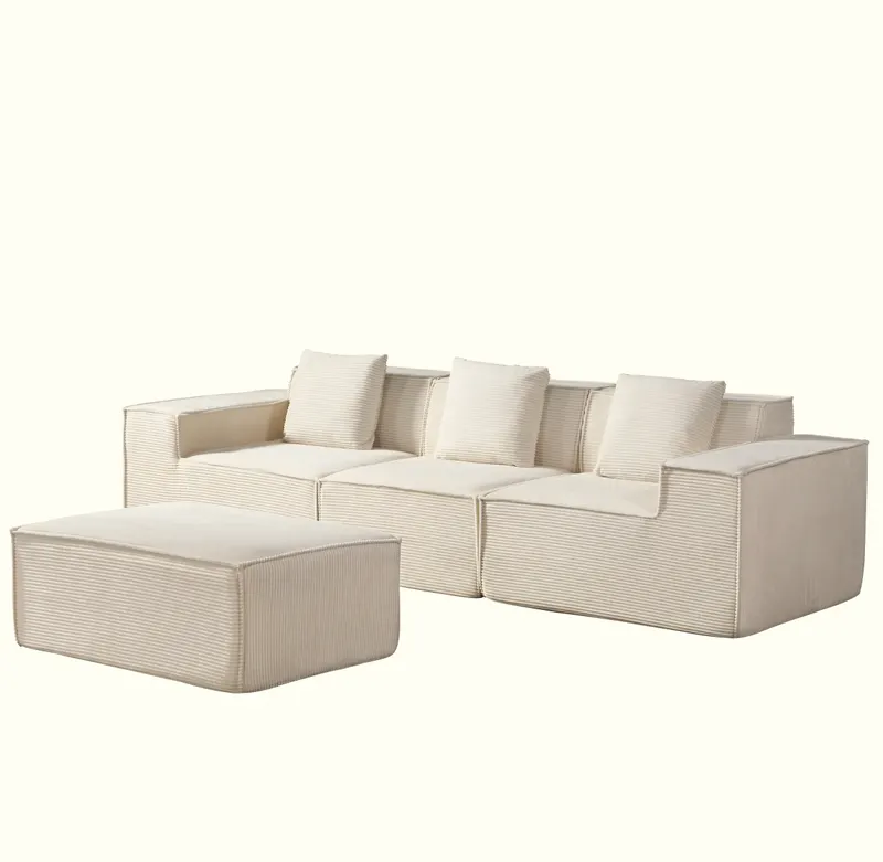 Cozyform Convertible Corduroy Sectional Couch with Ottoman β photo 4