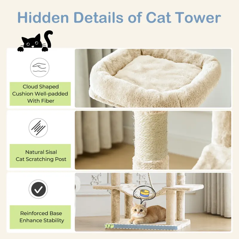 66 Inch Cat Tree Tower — Large Multi-cat Climbing Extended — photo 4