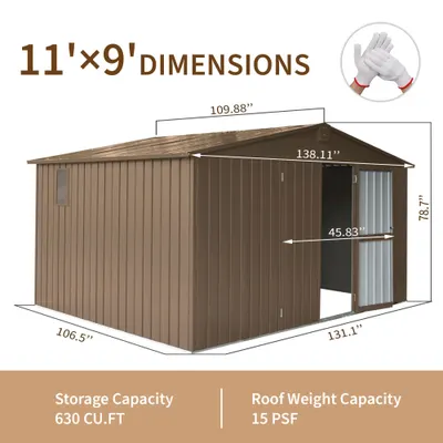 Garage & Storage: Storage Shed 11x 9 with Galvanized Steel Frame Windows