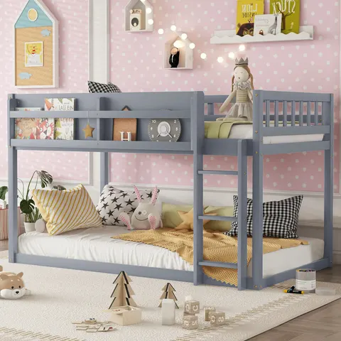 Low Twin Over Twin Bunk Bed β Floor Bunk Bed with Ladder